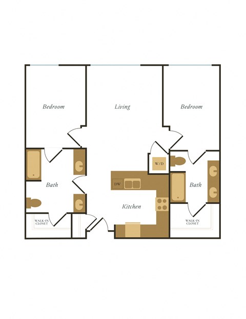Floor plan for 2 beds, 2 baths, 1027 sqft